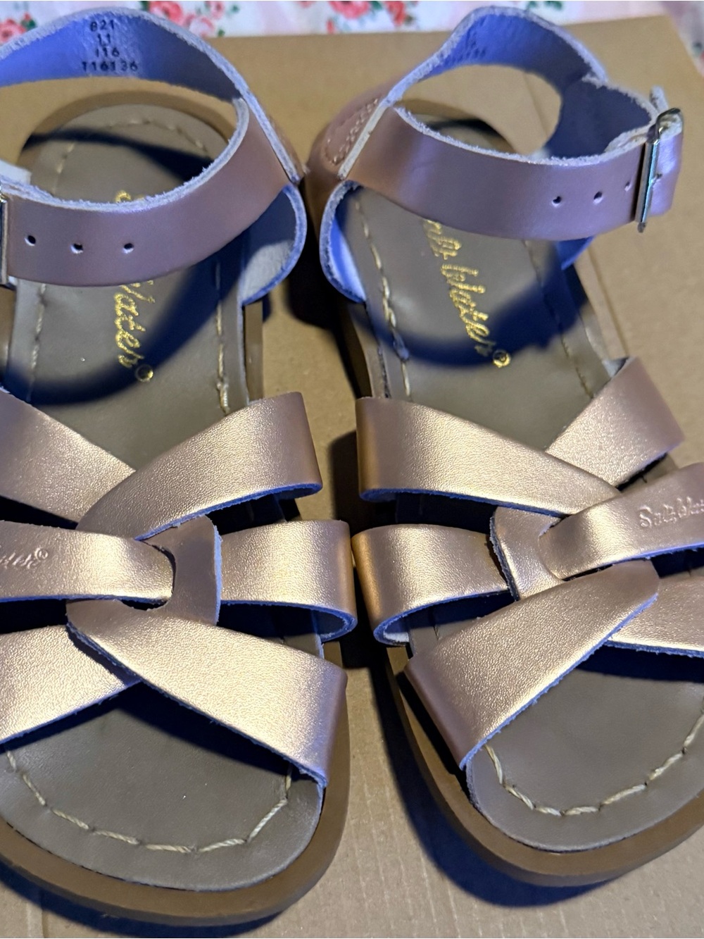 saltwater LUXE Metallic Rose Gold Braided Strap Kids Sandals